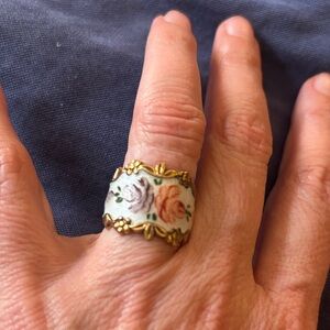 VARGAS 925 Sterling Silver Gold Plated Antique Enamel Rose Flower Ring Size 7.25